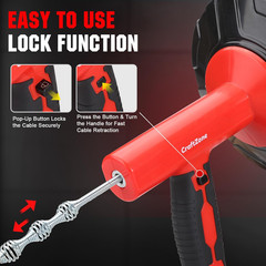 Drain Auger 33 Ft with Easy Cable Rewind System, Plumbing Snake with Drill Adapt