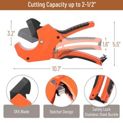 Bates- PVC Pipe Cutter, Cuts up to 2-1/2&Prime;, Orange Ratcheting Cutter&hellip;