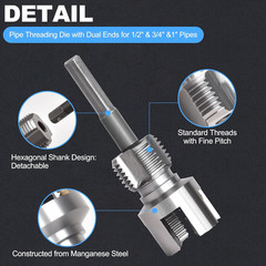 3PCS PVC Pipe Threader Kit &ndash; Dual-Function Internal & External Pipe Threading To