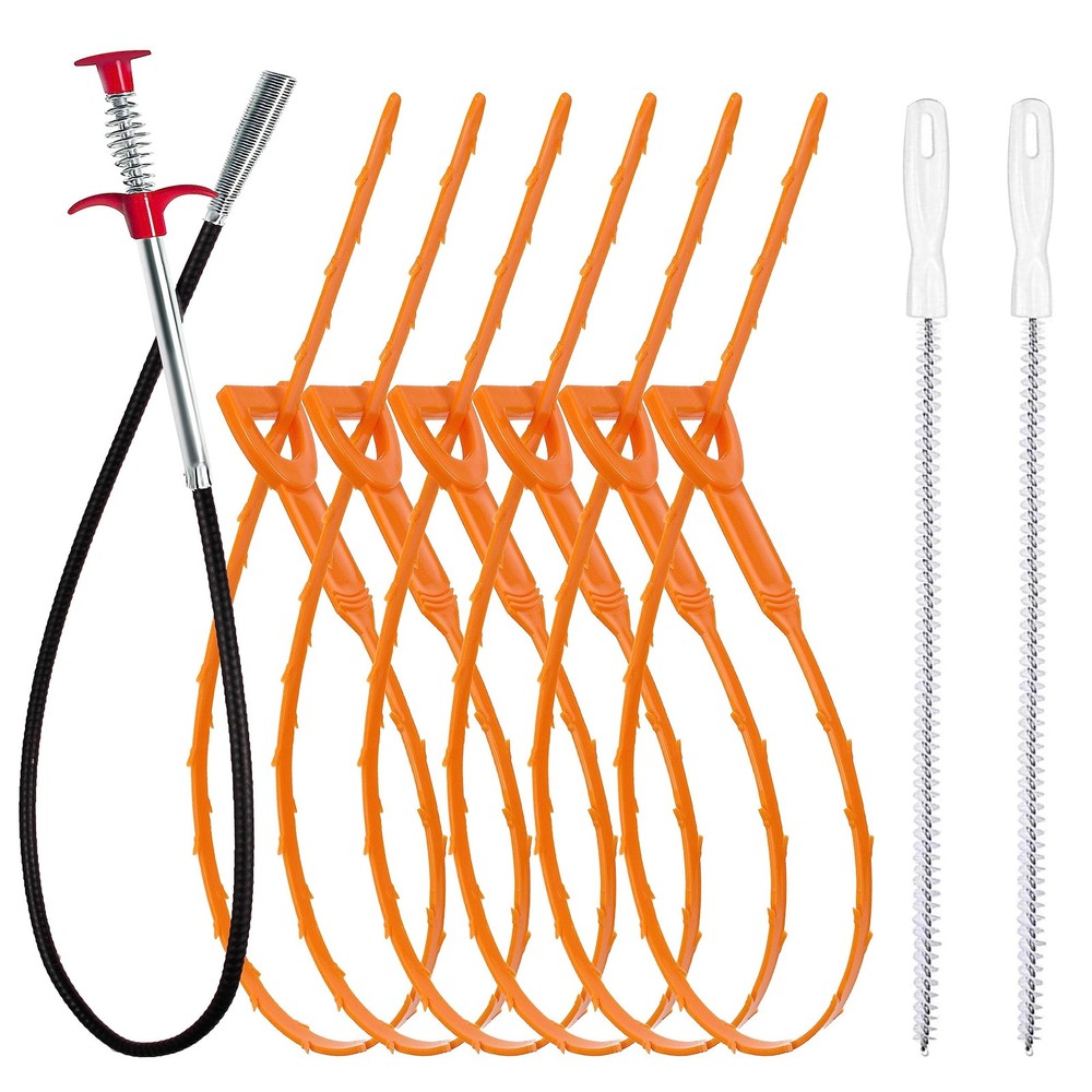 35.5inch Drain Clog Remover(1pcs), 25inch Snake &lrm;black Orange White