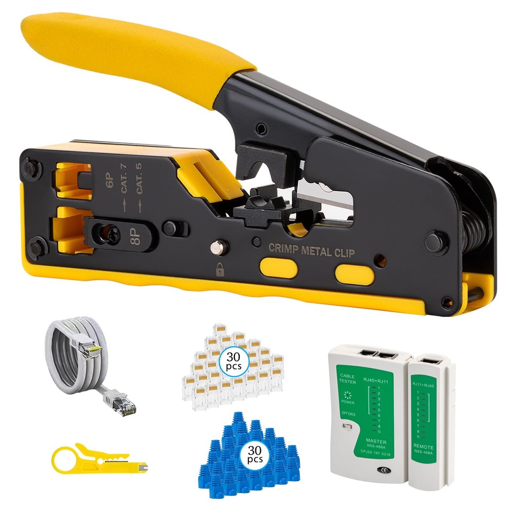 WEETOTUNG RJ45 Crimp Tool Pass Through Kit &ndash; Normal, Green,blue,black, Yellow