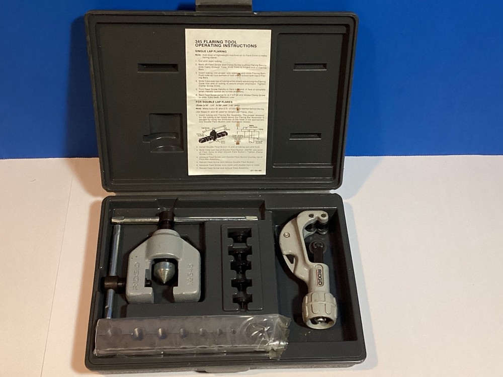 RIDGID 345DL/150 Flaring Flare Tool for 3/16 to 5/8 O.D. 45&deg; +Tube Cutter & Case