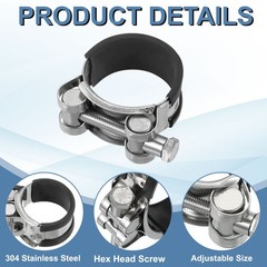 2 Pcs 36-39mm T-Bolt Hose Clamp Intercooler Pipe Clip with Rubber Edge