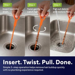 3 Pack Orange Drain Clog Remover Tool 19.7 Inch Plastic Snake