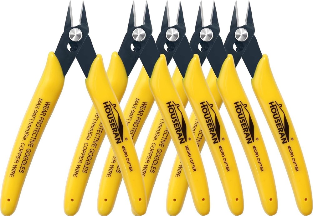 5 Pack Flush Wire Cutters Snips, 5 Inch Micro Flush Cutting Pliers | Spring Load