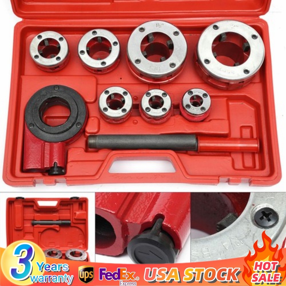 BSPT Pipe Threader 3/8&Prime; to 2&Prime; Dies Set Threading Tool Ratchet w/ Handle 7-Sizes