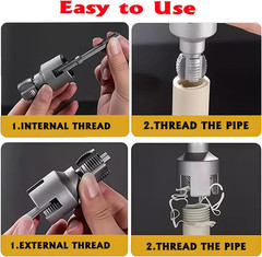 PVC Pipe Threader Kit, 3 Piece Set, 1/2&Prime; 3/4&Prime; NPT Sizes, Dual-Function Internal