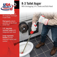 K-3 Toilet Auger with 3-Foot Snake and Bulb Head