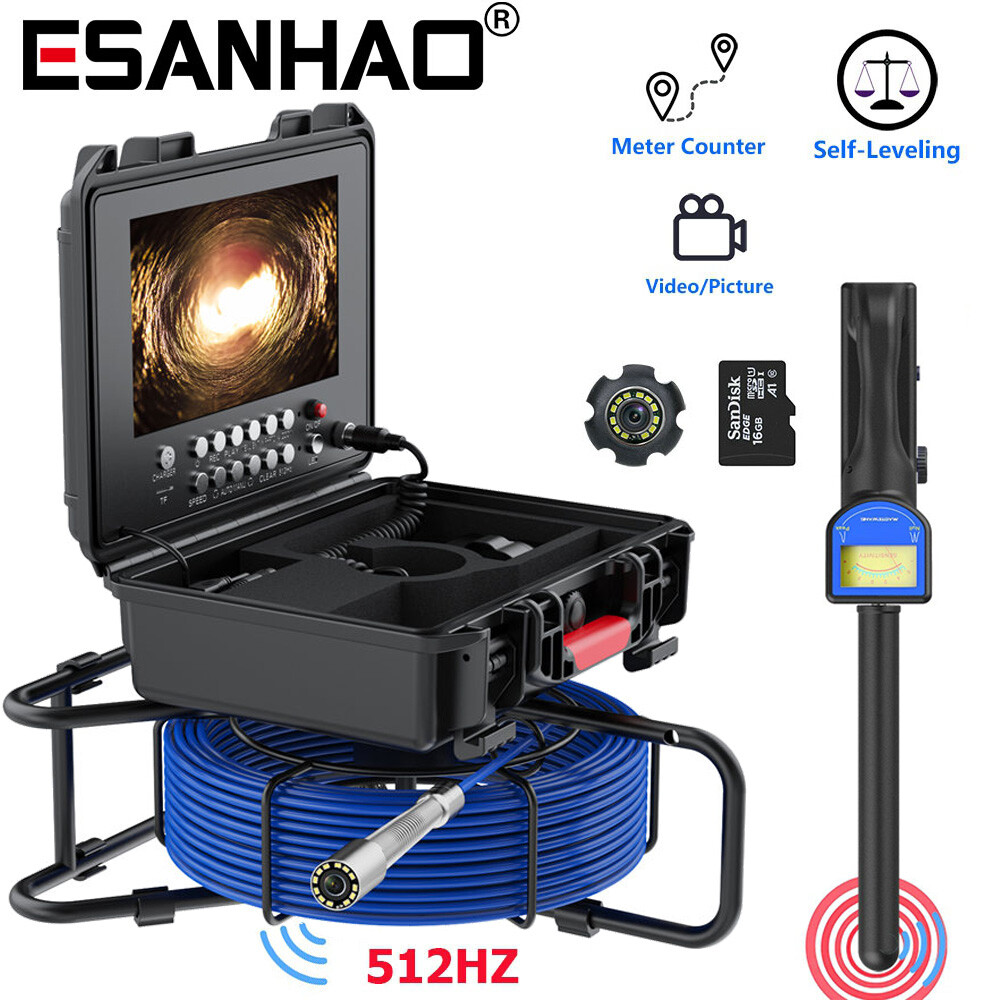 9&Prime; 30M Sewer Camera Pipe Inspection Camera 512HZ Locator Self-Leveling Counter