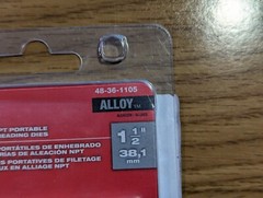 Milwaukee Model №: 48-36-1105. 1-1/2 in. (1.5&Prime;) ALLOY NPT Pipe Threading Dies
