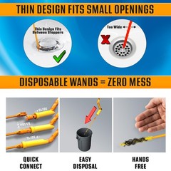 FlexiSnake Drain Weasel Sink Snake Handle + 5 Refill Wands, Orange/Yellow