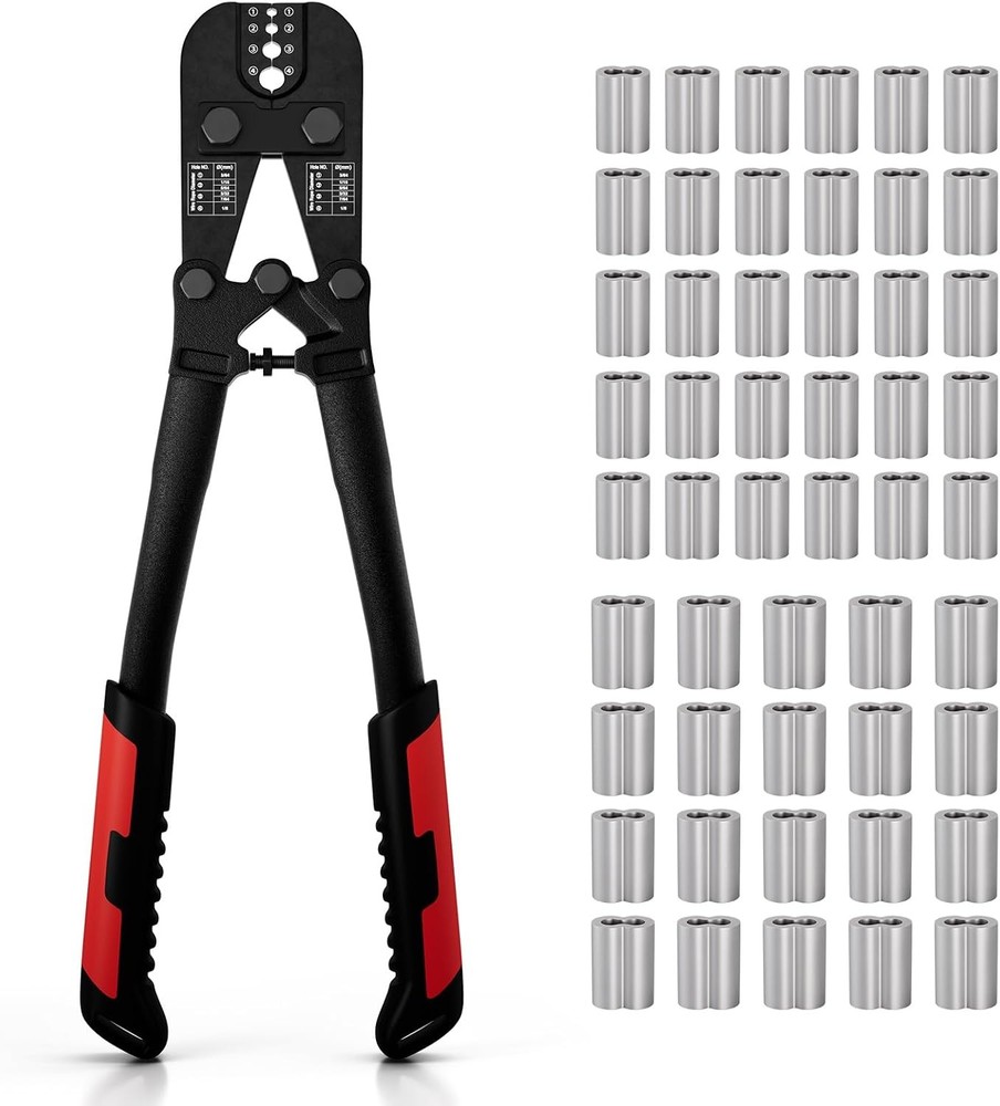 Crimping Tool Kit for Wire Rope, Swagging Copper and Aluminum Oval Sleeves, 3/64