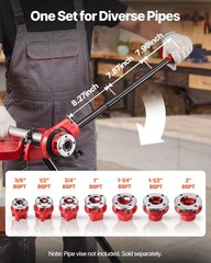 VEVOR Ratchet Pipe Threader Kit Pipes Threader with 7 Dies 3/8&Prime; BSPT to 2&Prime; BSPT