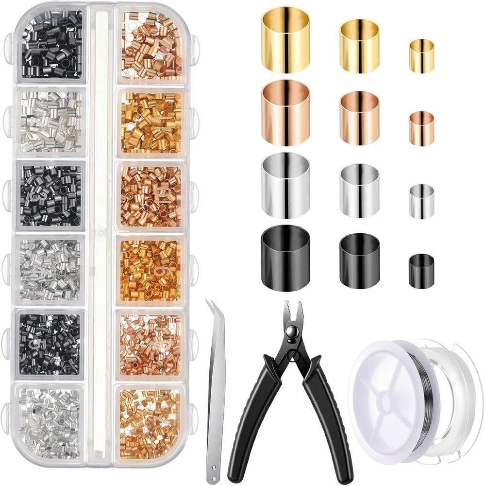 2200 Pieces Crimping Beads for Jewelry Making, Metal Crimp Tubes Tube Crimp Bead