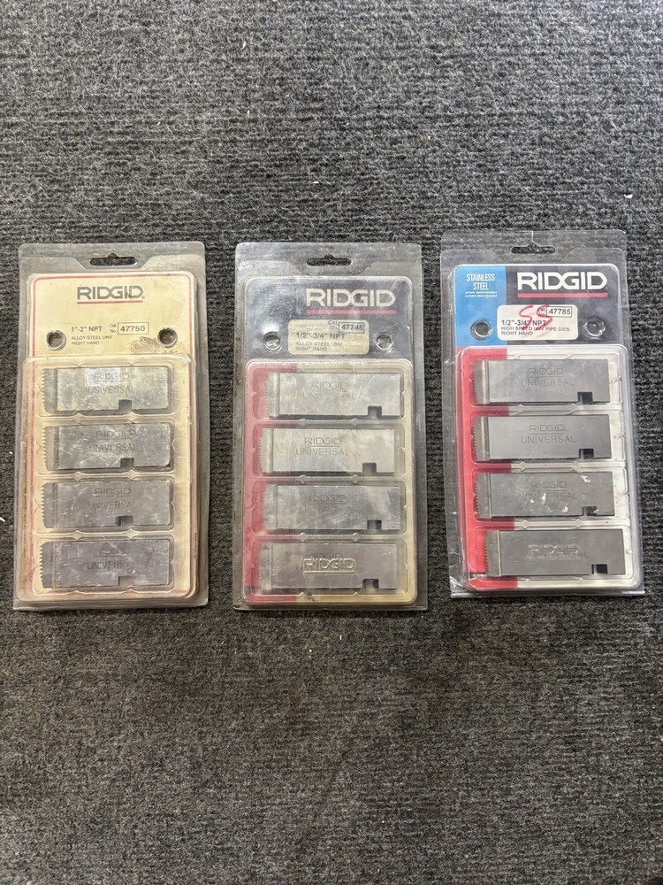 Mixed Lot of 3 Ridgid Pipe Dies 47785 1/2&Prime;-3/4&Prime; 47745 1/2&Prime;-3/4&Prime; 47750 1&Prime;-2&Prime;