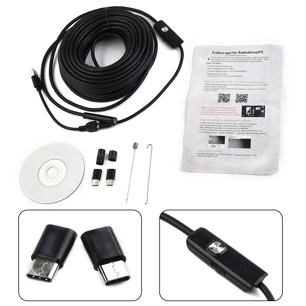 Plumber Pipe Inspection Camera Endoscope Waterproof Sewer Drain Cleaner HOOK