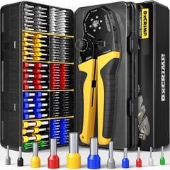 Hex Ferrule Crimping Tool Kit, AWG 24-4 (0.25-25mm&sup2;) Self-Adjusting Ratcheting W