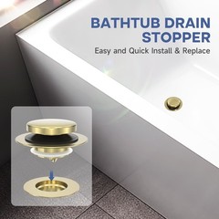 Brushed Gold Upgraded Tip Toe Tub Stopper, Universal Pop Up