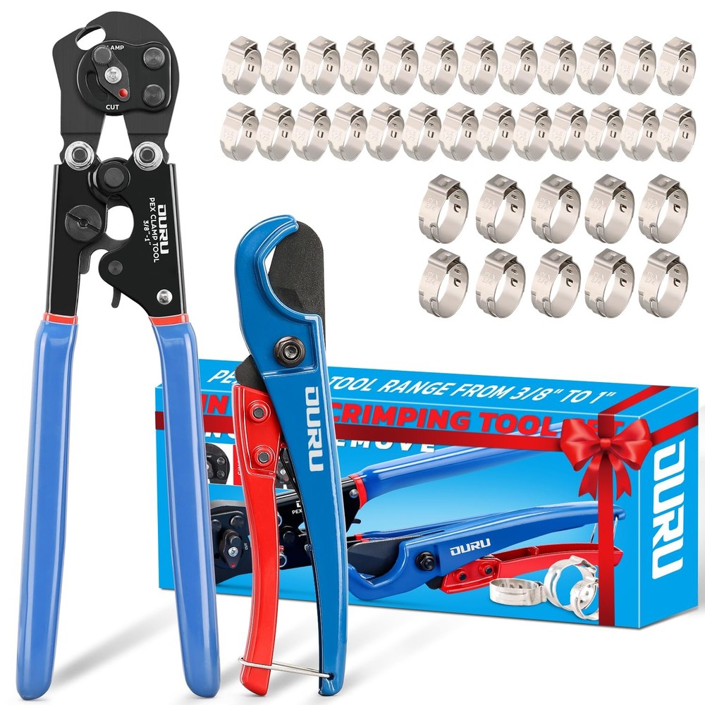 OURU 2 IN 1 Ratchet Pex Crimping Tool Cinch and Remove Combo Blue & Red