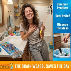 FlexiSnake Drain Weasel Sink Snake Handle + 5 Refill Wands, Orange/Yellow