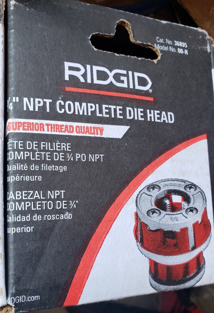 RIDGID 3/4&prime; NPT Complete Die Head Model No. 00-R Cat No. 36895 New in Box
