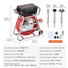 Uimoso Sewer Camera 328ft/100m Self-Leveling Drain Camera with 10.1&Prime; Touchscreen