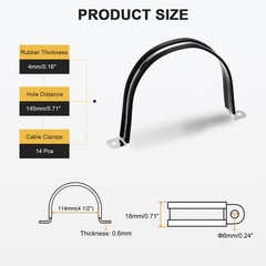 14Pcs 114mm(4-1/2&Prime;) Stainless Steel Rubber 2 Hole U-Tube Strap Clamp, Black