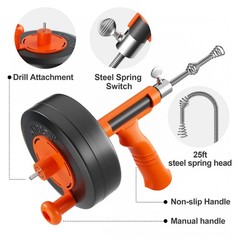 Drain Snake, 25ft Flexible Steel Drain Auger With Drill Adapter, Plumbing Unb&hellip;