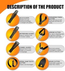 8-Piece Drain Snake Drill Attachment, Cutter and Auger Set, Compatible with 50FT