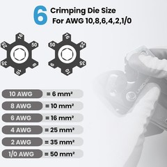 Heavy Duty Wire Crimper Tool for Battery Cable Lugs AWG 10-1/0 Gauge with 60 Lug