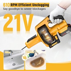 Electric Drain Auger,21V Cordless Drain Snake,25Ft Auto-Feed Snake Drain Hair Re