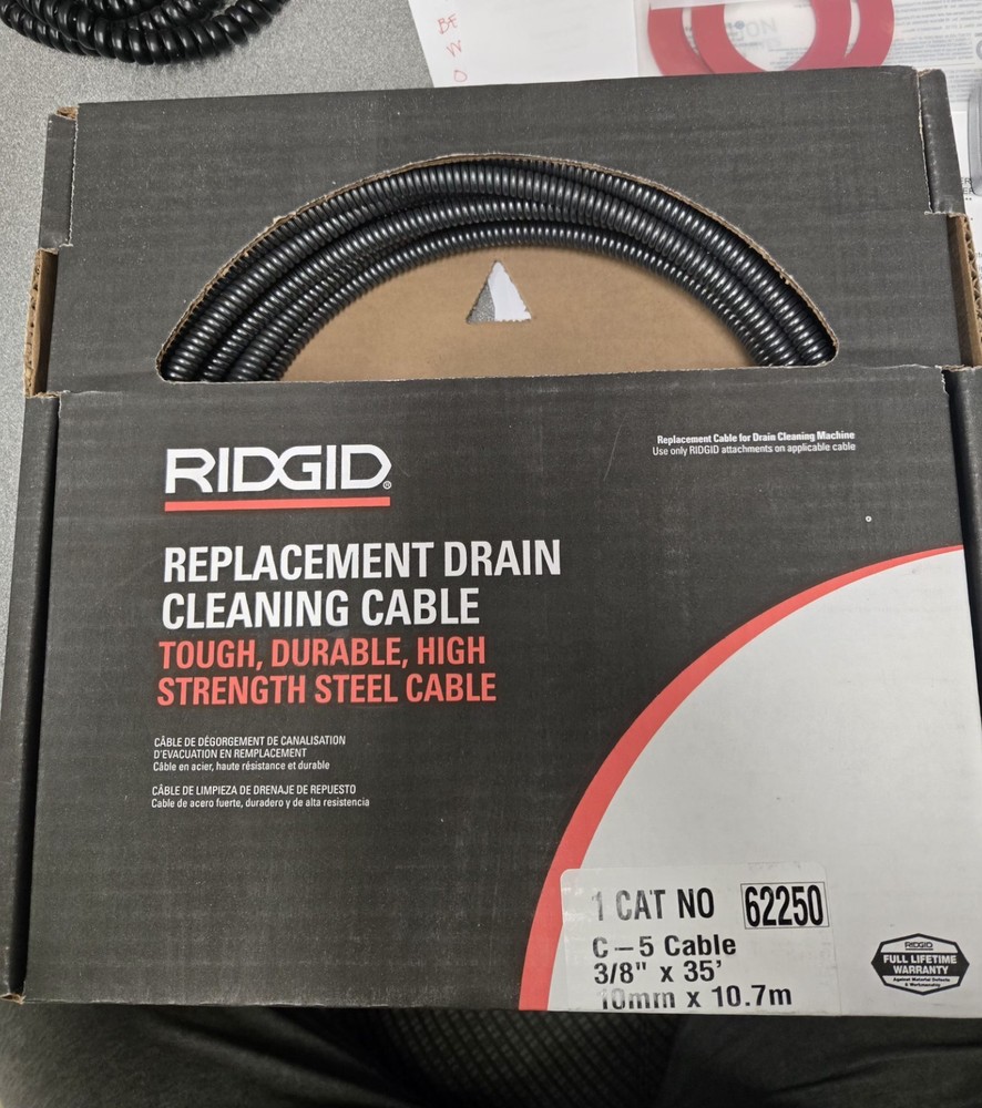 RIDGID C-5 62250 Drain Cleaning Cable, 3/8 In. X 35 Ft. *NEW UNOPENED IN BOX*
