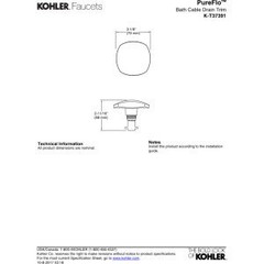 KOHLER PureFlo Rotary Turn bath drain trim Vibrant Brushed Nickel