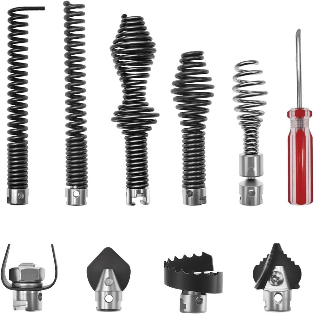 Professional Drain Snake Drill Attachments Kit, 10 Piece Black And Red