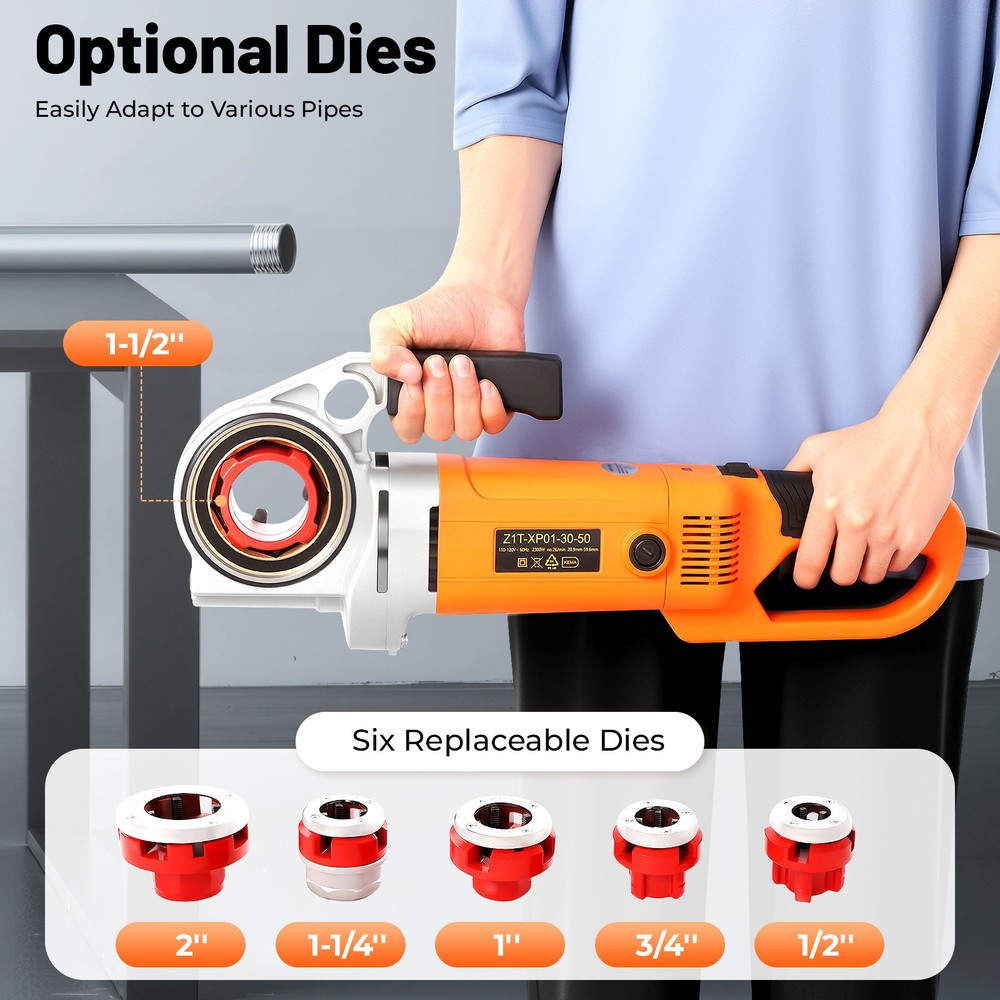 1/2&Prime; &ndash; 2 Inch Handheld Electric Pipe Threader Threading Machine W/6 Pipe Cutter