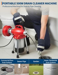 Auto-Feed Sewer Snake Drain Cleaning Machine W/66FT x 5/8&Prime; & 16FT x 3/8&Prime; Cables