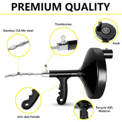 Drain Auger 25 Ft with Gloves, Plumbing Snake Drain Auger Hair Clog Remover, Hea