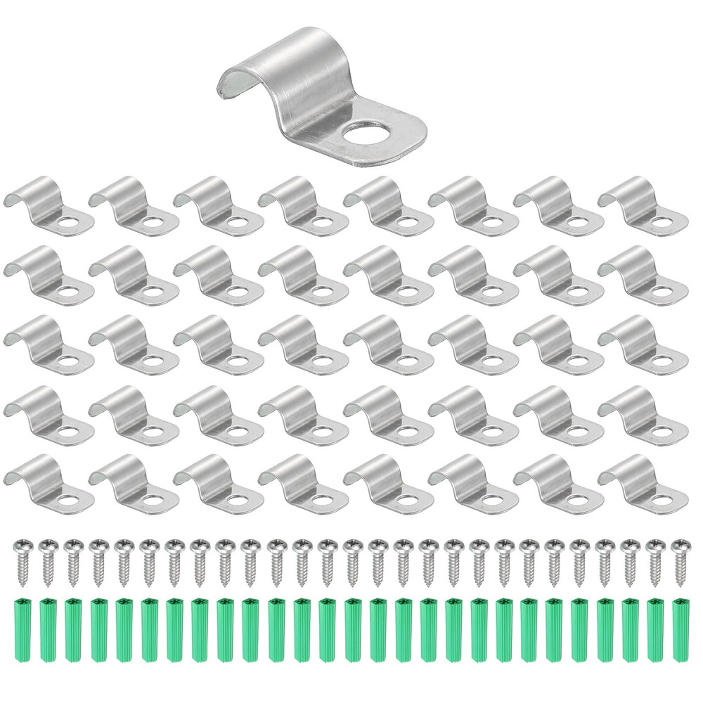 60Pack Stainless Steel Pipe Strap Fit for 1/4in(6mm) Cable U Shape Strap Clamp