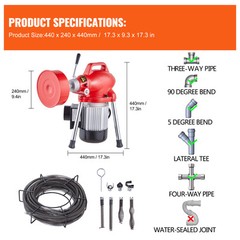 NEW Portable Drain Cleaning Machine For 3/4&rdquo; &ndash; 4&rdquo; Pipe w/ 6 Cutter Heads 110V