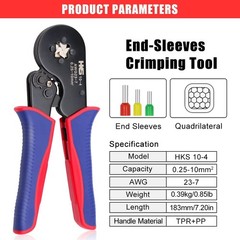 Ferrule Crimping Tool AWG 23-7, Square Ratchet Self-Adjusting Crimper for End-Sl