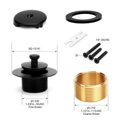 Brass Bathtub Drain Kit, Lift and Turn Tub with Single Hole Black