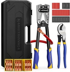Heavy Duty Crimping Tool Kit for Battery Cables &ndash; Ratchet Hex with Extended Hand