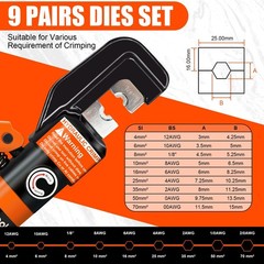 10 Ton Hydraulic Battery Cable Crimper with Spring-Loaded Handle & 9 Dies Bat&hellip;