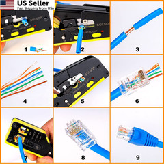 Solsop Pass Through RJ45 Crimp Tool Kit 4 inches x 11 inches, Yellow