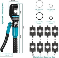10 Tons Hydraulic Crimping Tool with 9 Dies &ndash; Battery Cable Crimper Tool & Wire