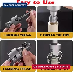 PVC Pipe Threader Kit, 2 Piece Set, 1/2&Prime; 3/4&Prime; NPT Sizes, Dual-Function Intern
