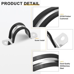 14Pcs 30mm(1-3/16&Prime;) Stainless Steel Rubber 2 Hole U-Tube Strap Clamp, Black