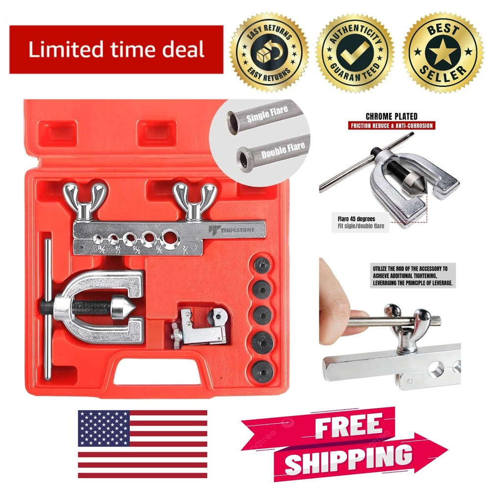 Versatile Double & Single Flaring Tool Set with Extra Adapters &ndash; 45 Degrees