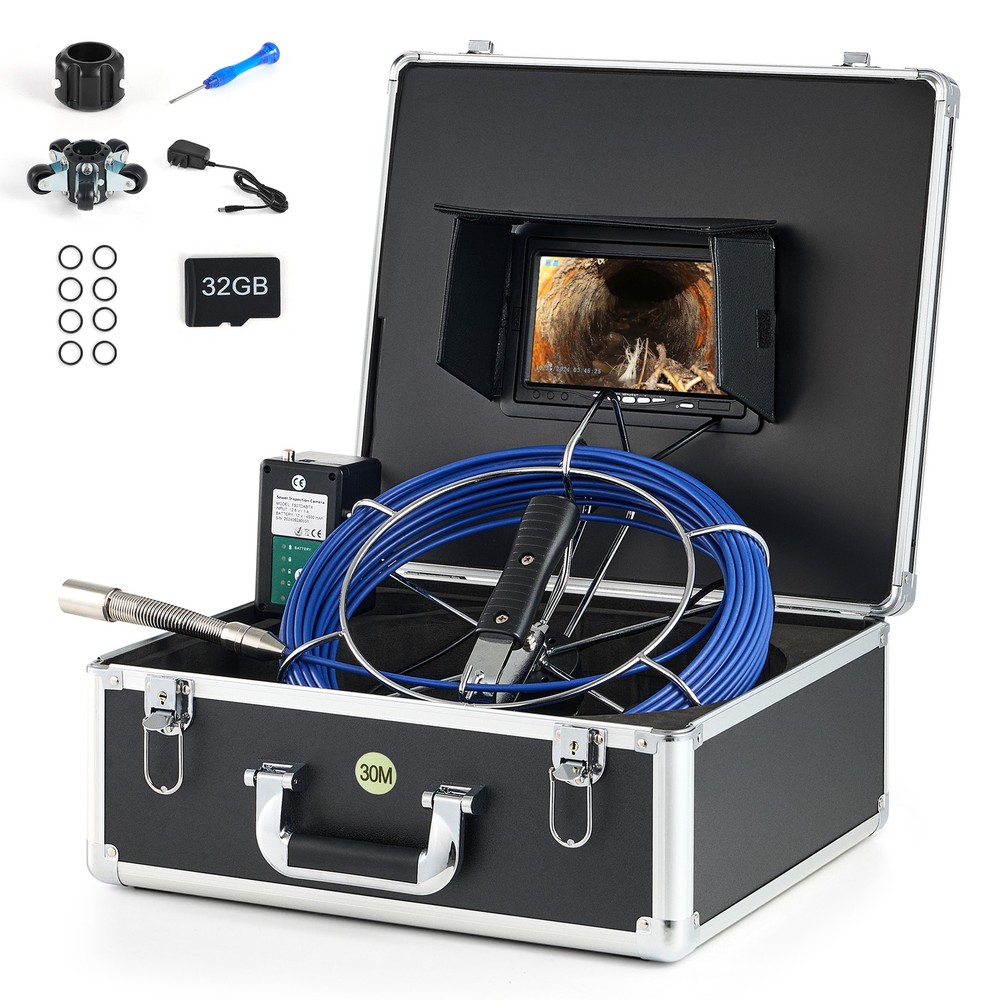 7&Prime; Sewer Camera 100ft/30m Self-Leveling Drain Camera w 512Hz Transmitter Counter