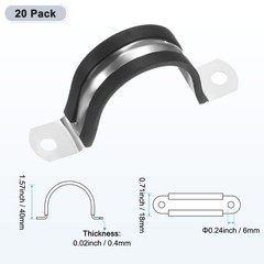 20-Pack Cable Clamps, 40 mm 304 Stainless Steel Rubber U Shape for Tube